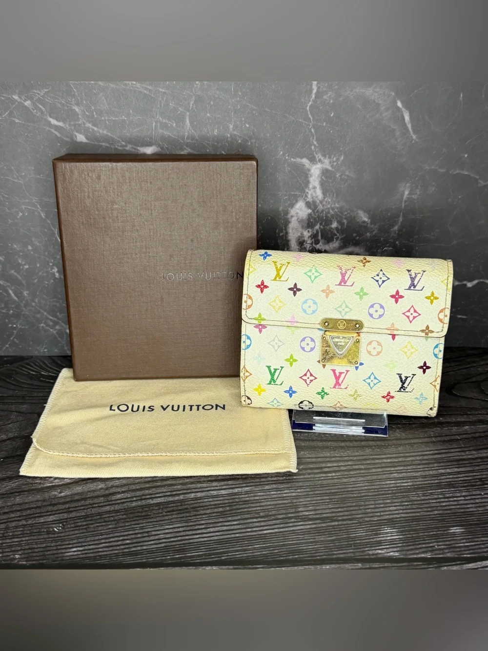 Louis Vuitton x Murakami White Multicolor Koala Compact Wallet | Rare Full Set